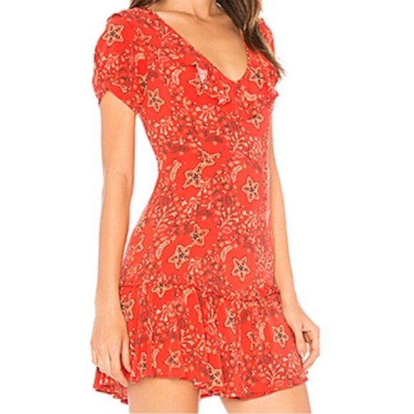 Spell & The Gypsy Celestial Red Floral Ruffle Mini Dress XS - Picture 6 of 10